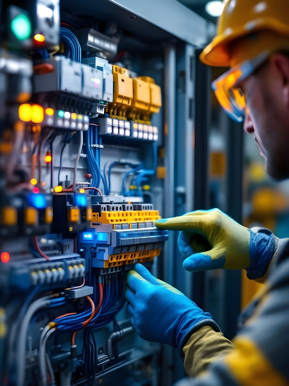 Engineer working on an electrical distribution panel